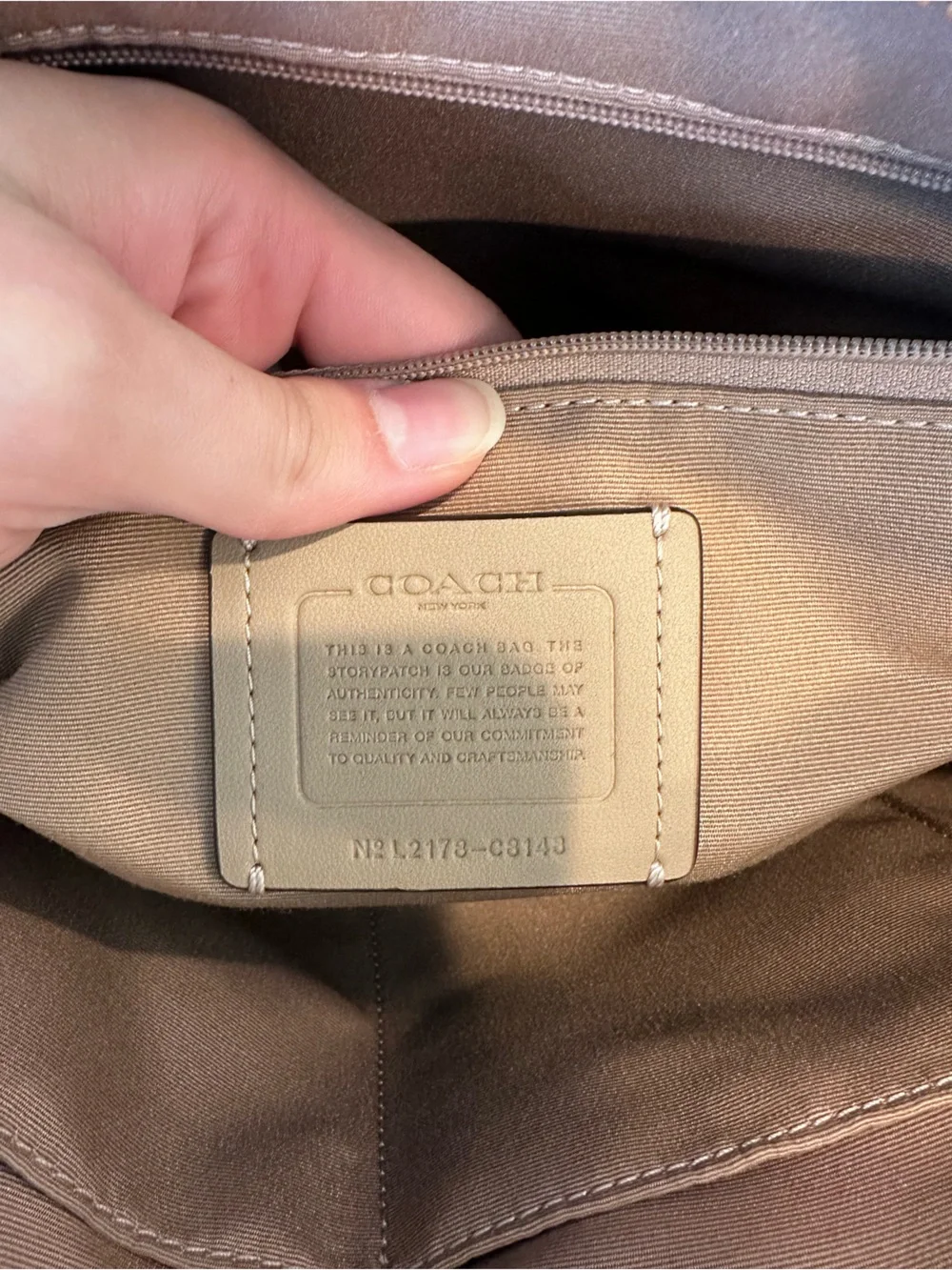 Coach Taupe Signature Canvas Tote with Gold Hardware and Tag Charm